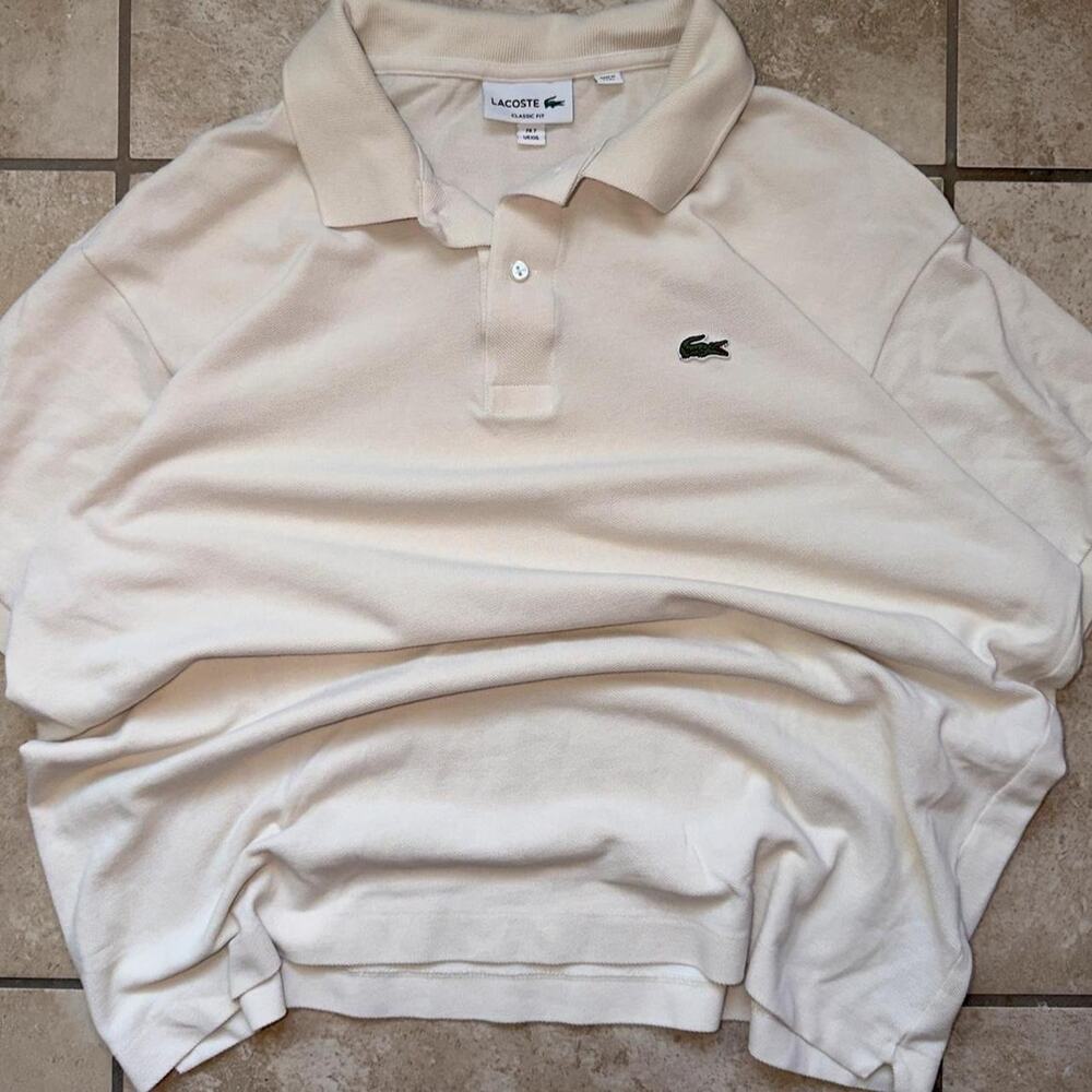Lacoste Cream Classic Fit Short Sleeve Polo Shirt Size XXL (7 in French Sizing)